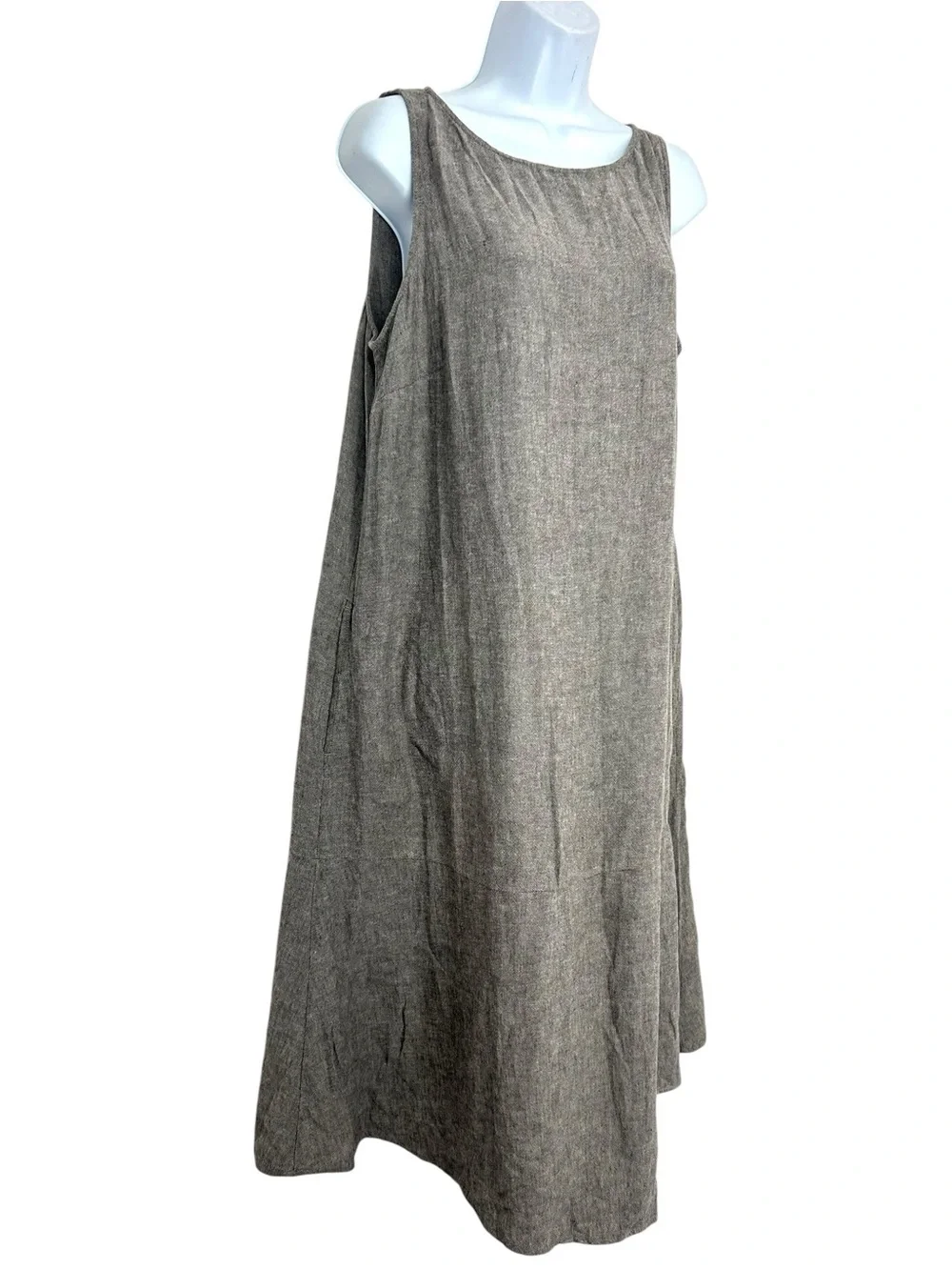 J. Jill Pure Jill Linen Blend Sleeveless A-Line Midi Dress M/L Taupe Gray